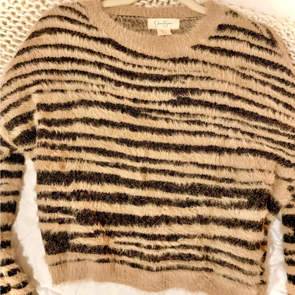 Tiger Animal Stripe Brown Black Fuzzy Sweater
